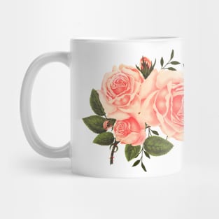 Watercolor Peach Roses, Botanical Illustration, Floral Arrangement Aesthetic Mug